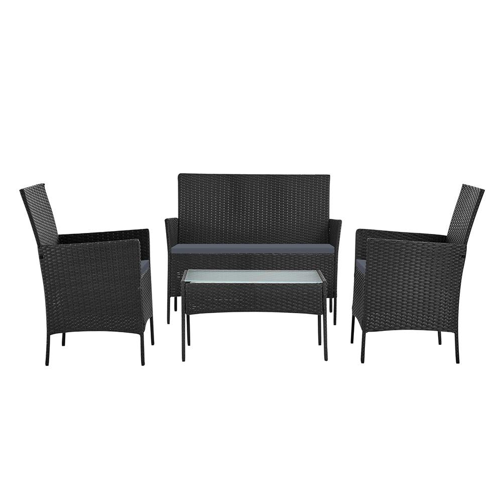 Buy Gardeon 4 Seater Outdoor Sofa Set Wicker Setting Table Chair Furniture Dark Grey discounted | Products On Sale Australia