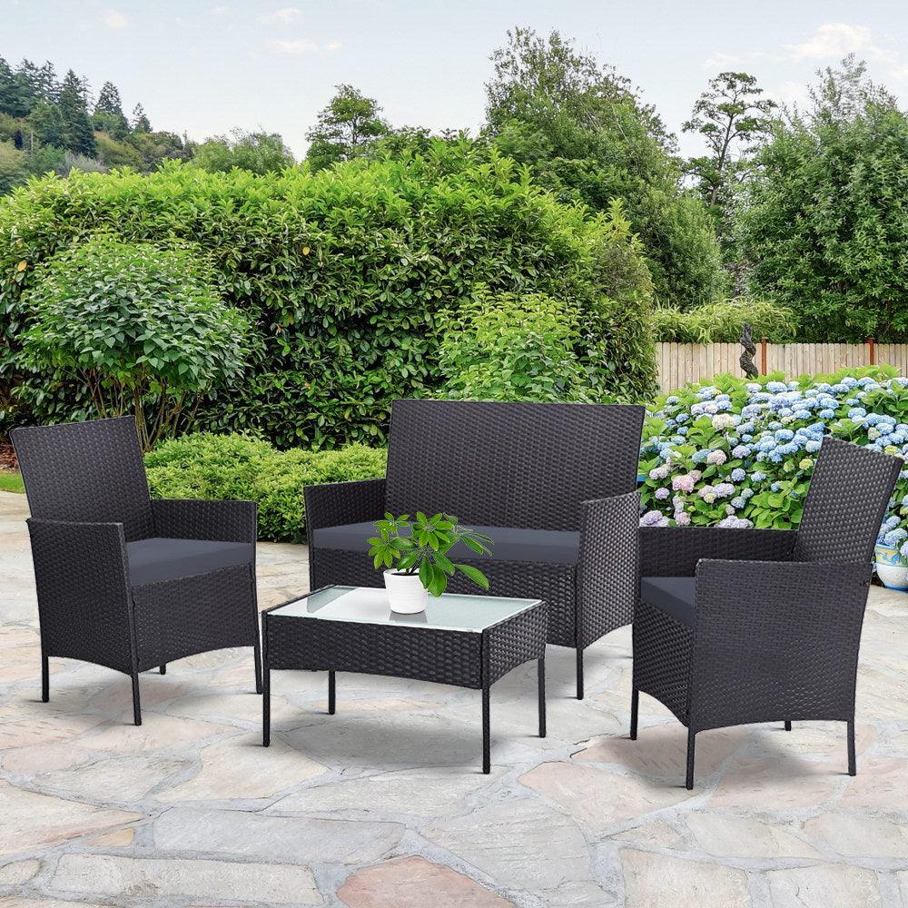 Buy Gardeon 4 Seater Outdoor Sofa Set Wicker Setting Table Chair Furniture Dark Grey discounted | Products On Sale Australia