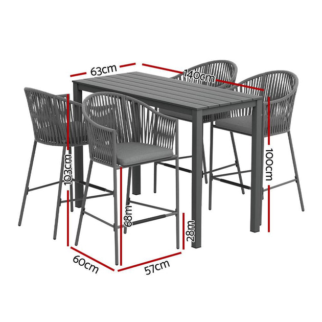 Buy Gardeon 5-Piece Outdoor Bar Set Dining Table Rope Chair Patio Bistro Set discounted | Products On Sale Australia