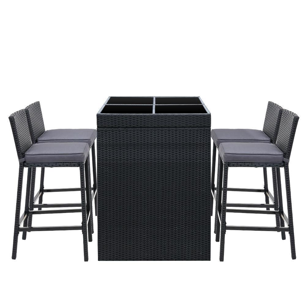 Buy Gardeon 5-Piece Outdoor Bar Set Dining Table Stools Wicker Patio Setting discounted | Products On Sale Australia