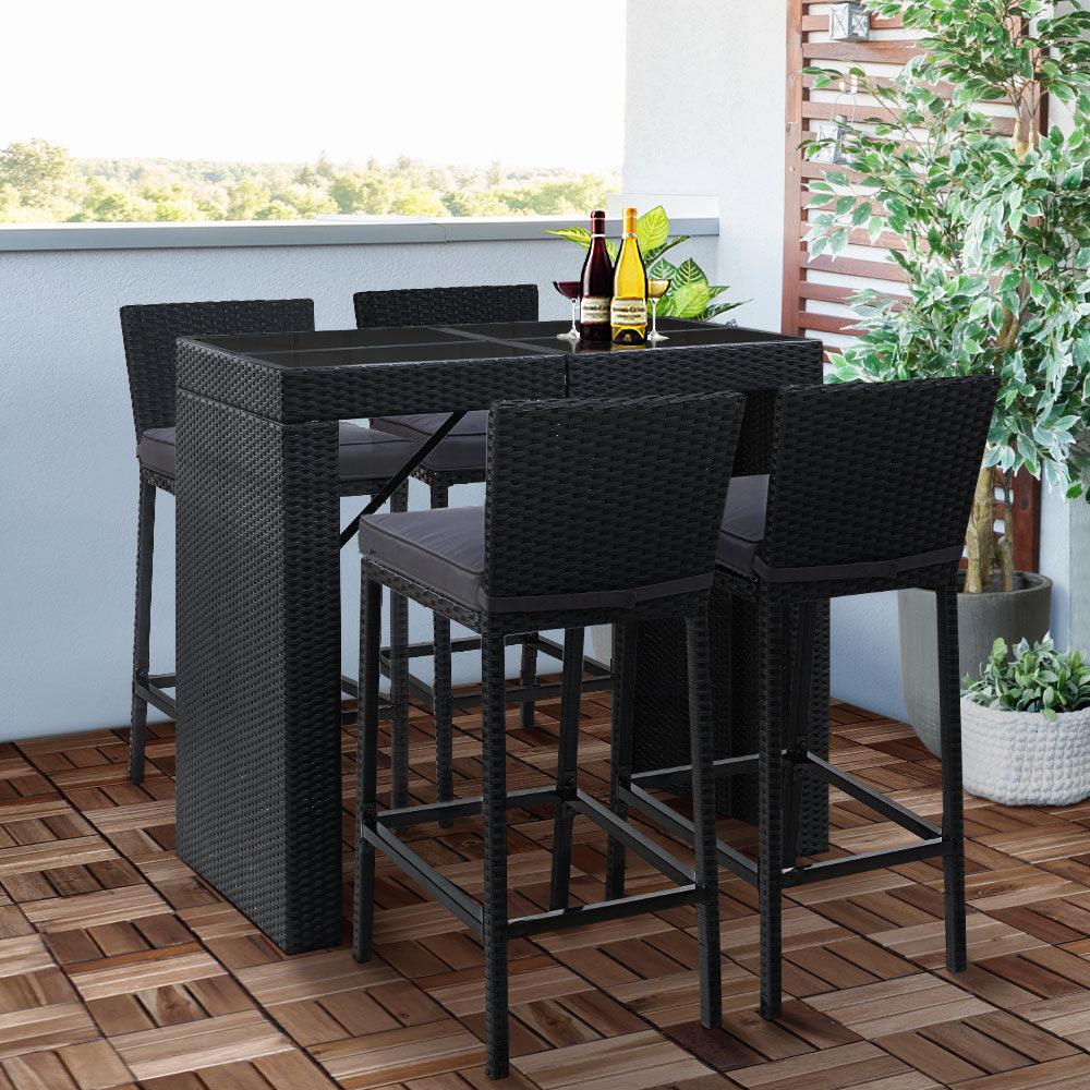 Buy Gardeon 5-Piece Outdoor Bar Set Dining Table Stools Wicker Patio Setting discounted | Products On Sale Australia