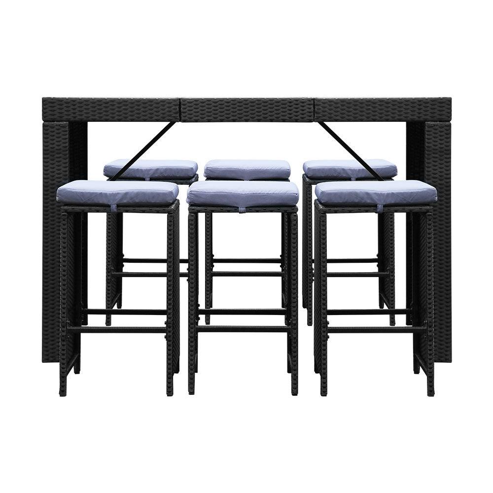 Buy Gardeon 7-Piece Outdoor Bar Set Dining Table Stools Wicker Patio Setting discounted | Products On Sale Australia