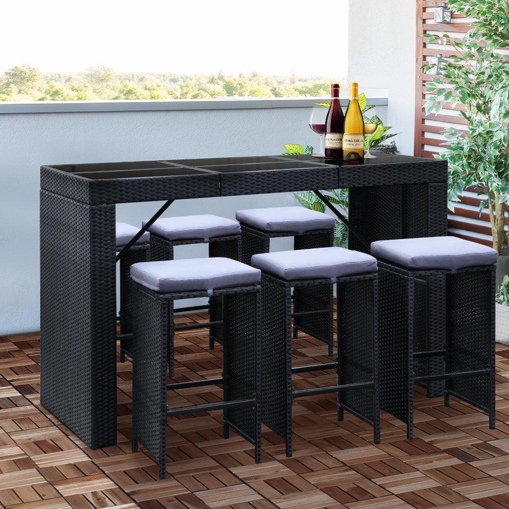 Buy Gardeon 7-Piece Outdoor Bar Set Dining Table Stools Wicker Patio Setting discounted | Products On Sale Australia