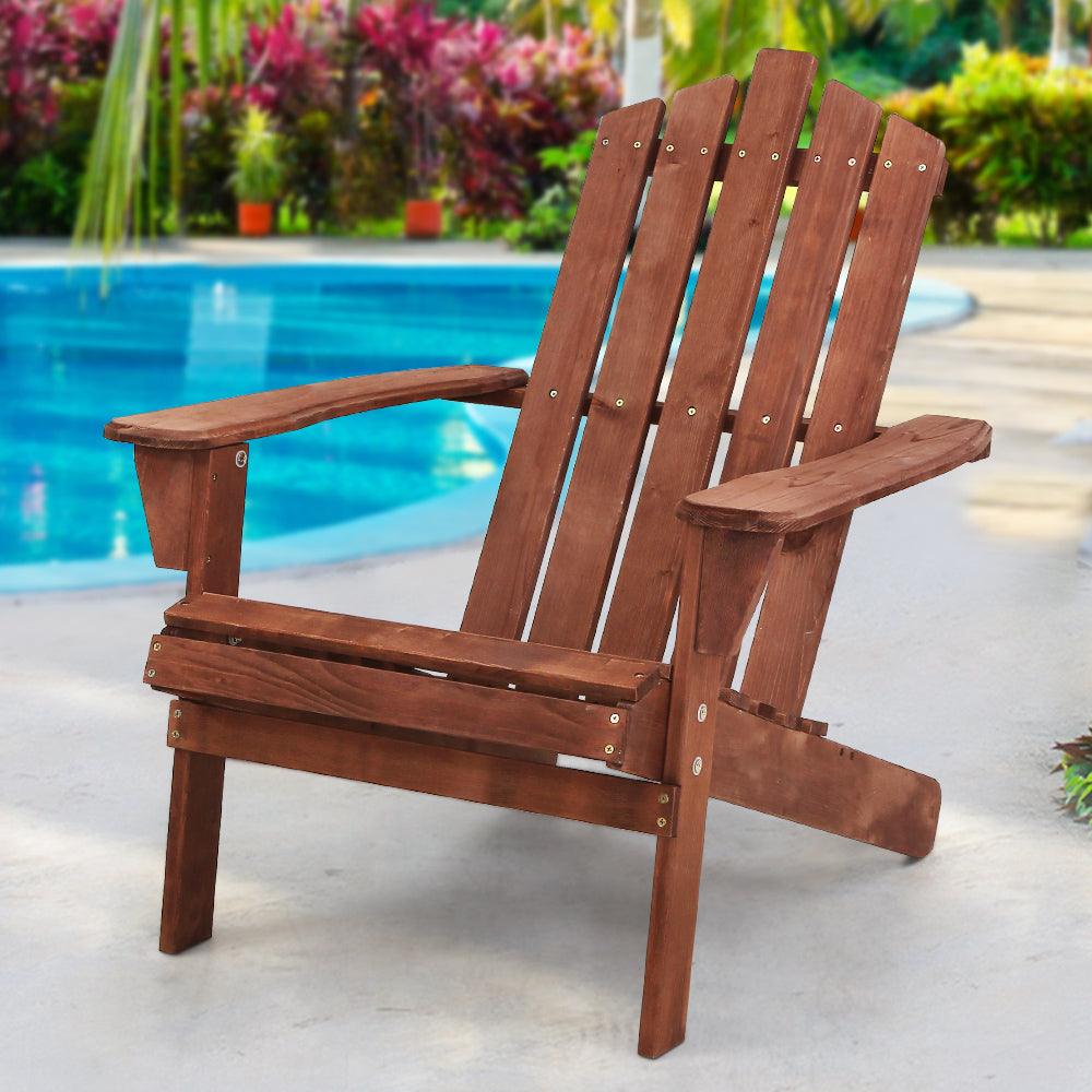 Buy Gardeon Adirondack Outdoor Chairs Wooden Beach Chair Patio Furniture Garden Brown discounted | Products On Sale Australia