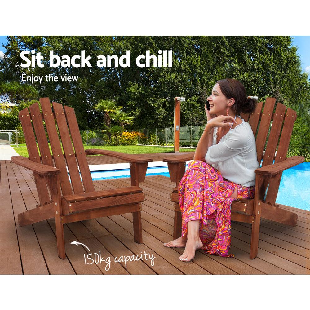 Buy Gardeon Adirondack Outdoor Chairs Wooden Beach Chair Patio Furniture Garden Brown discounted | Products On Sale Australia