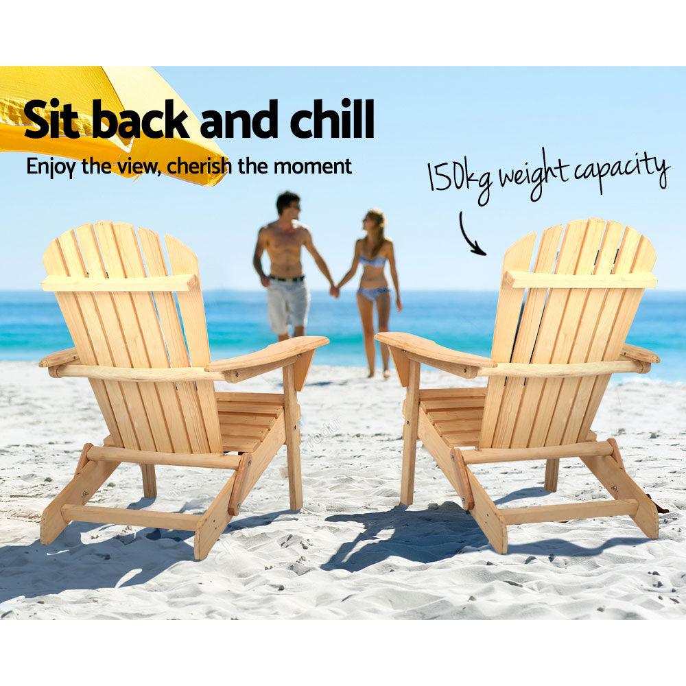 Buy Gardeon Adirondack Outdoor Chairs Wooden Beach Chair Patio Furniture Garden Natural discounted | Products On Sale Australia