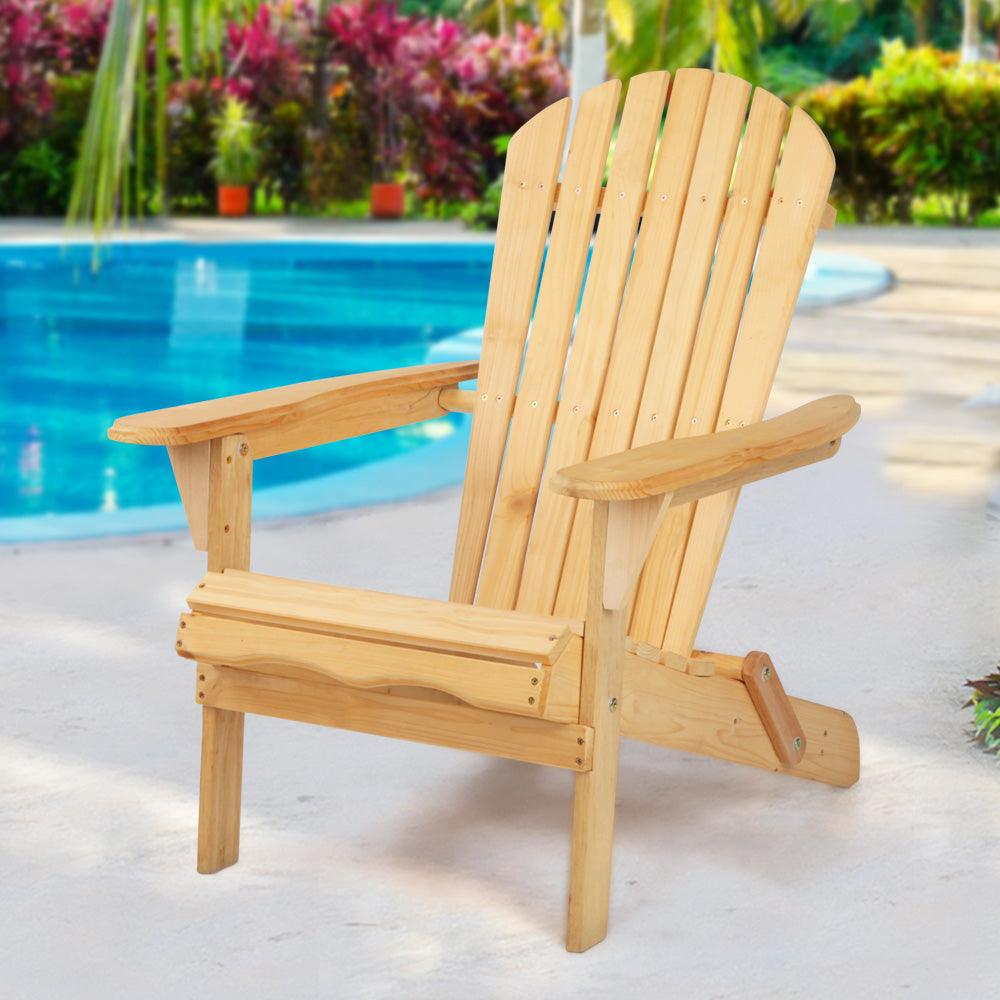 Buy Gardeon Adirondack Outdoor Chairs Wooden Beach Chair Patio Furniture Garden Natural discounted | Products On Sale Australia