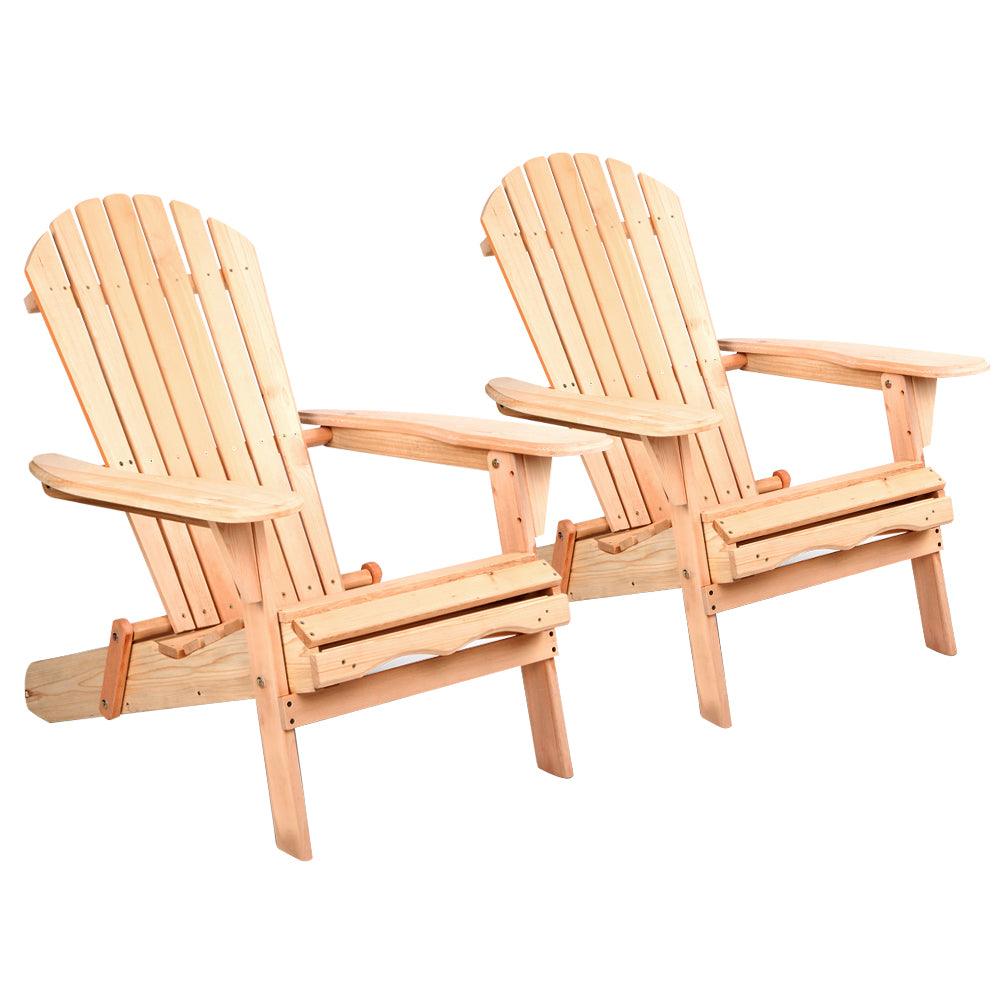 Buy Gardeon Adirondack Outdoor Chairs Wooden Beach Chair Patio Furniture Garden Natural Set of 2 discounted | Products On Sale Australia