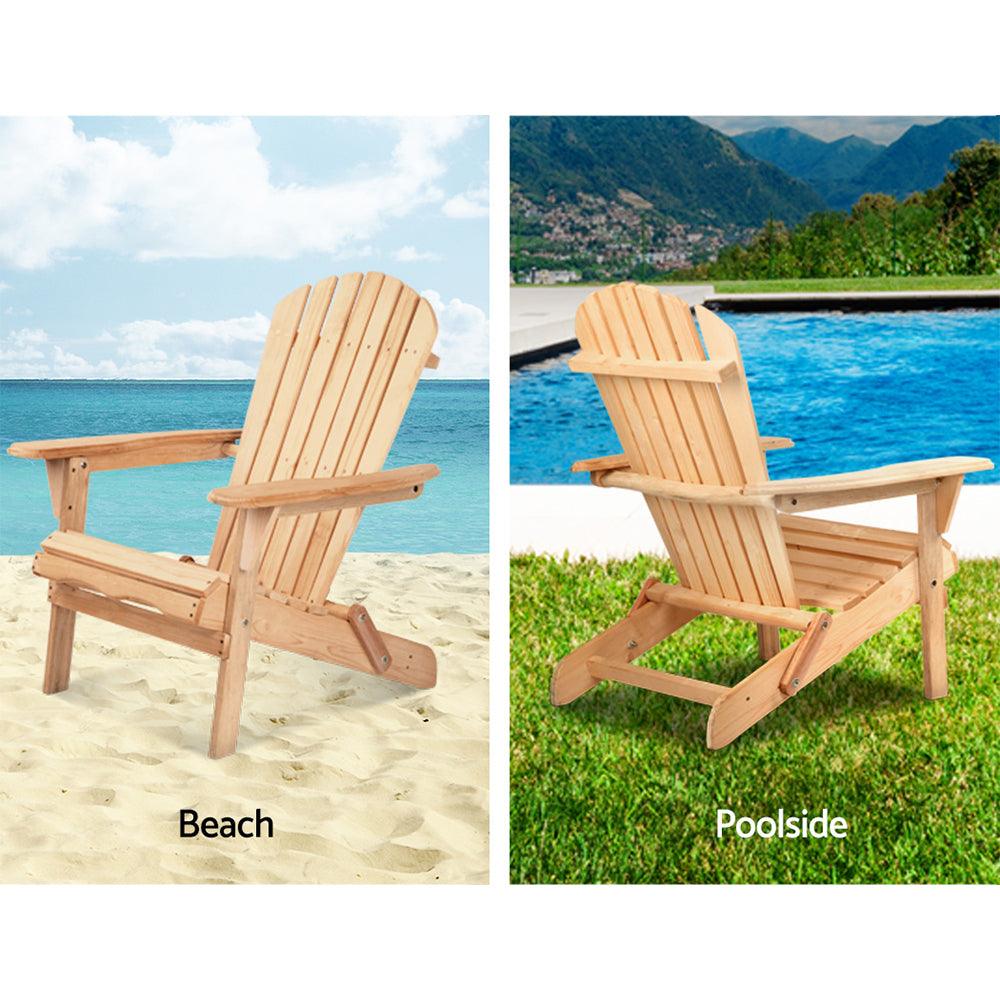 Buy Gardeon Adirondack Outdoor Chairs Wooden Beach Chair Patio Furniture Garden Natural Set of 2 discounted | Products On Sale Australia