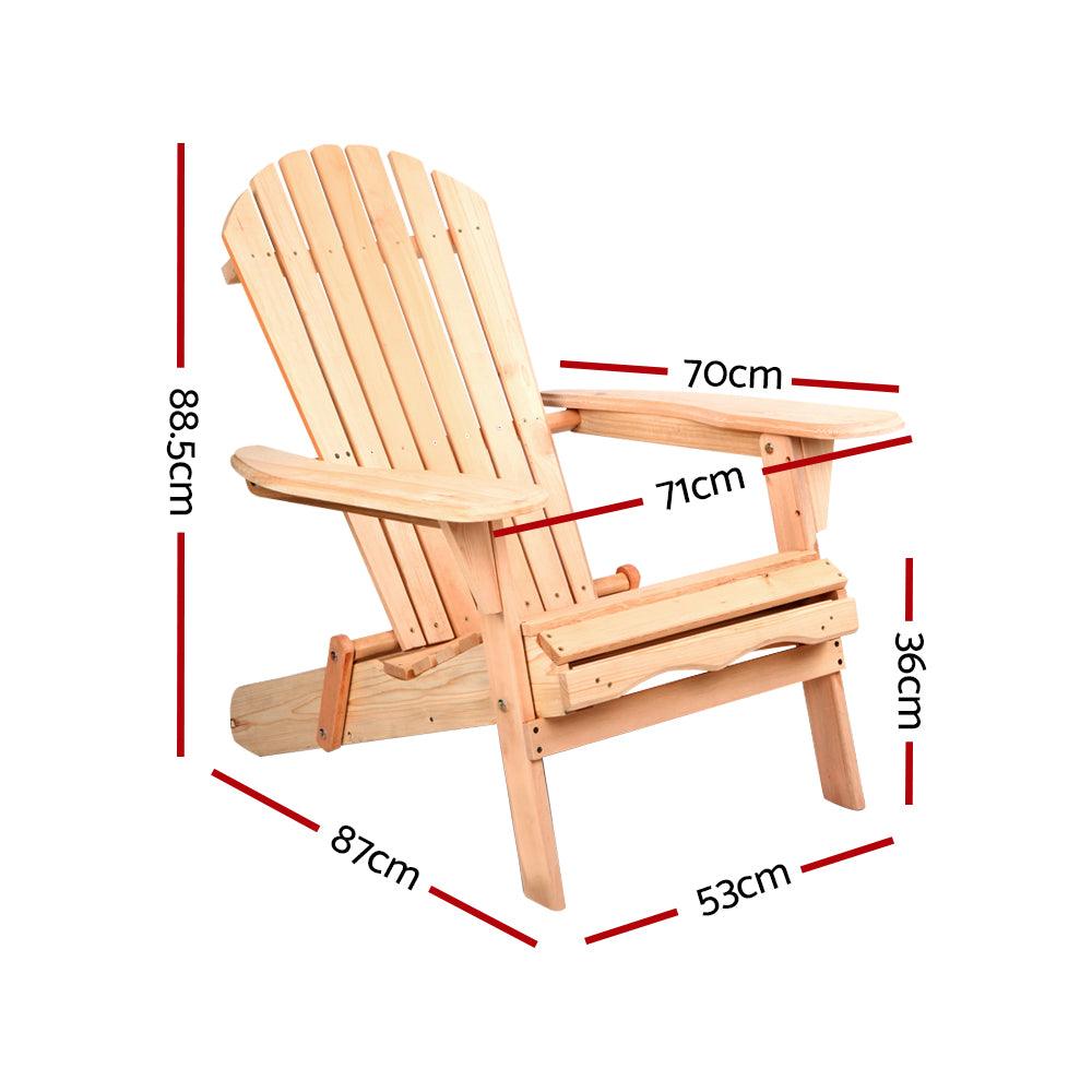 Buy Gardeon Adirondack Outdoor Chairs Wooden Beach Chair Patio Furniture Garden Natural Set of 2 discounted | Products On Sale Australia