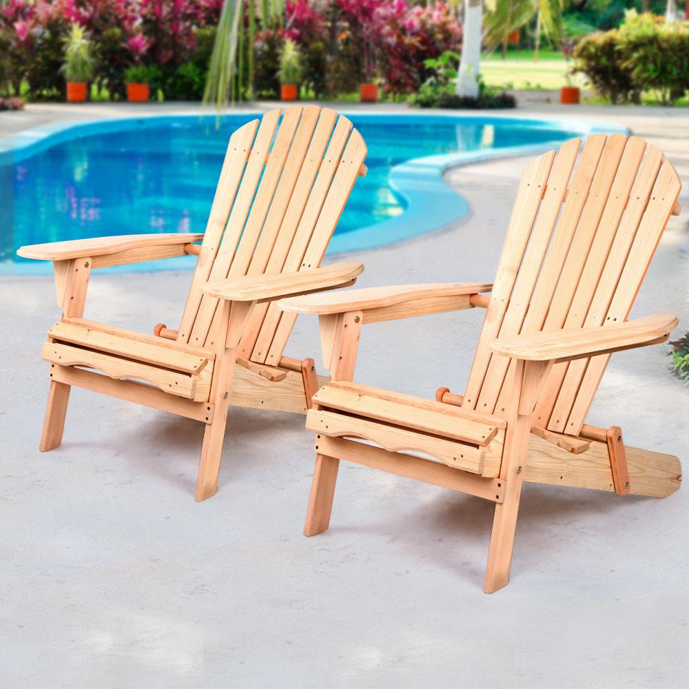 Buy Gardeon Adirondack Outdoor Chairs Wooden Beach Chair Patio Furniture Garden Natural Set of 2 discounted | Products On Sale Australia