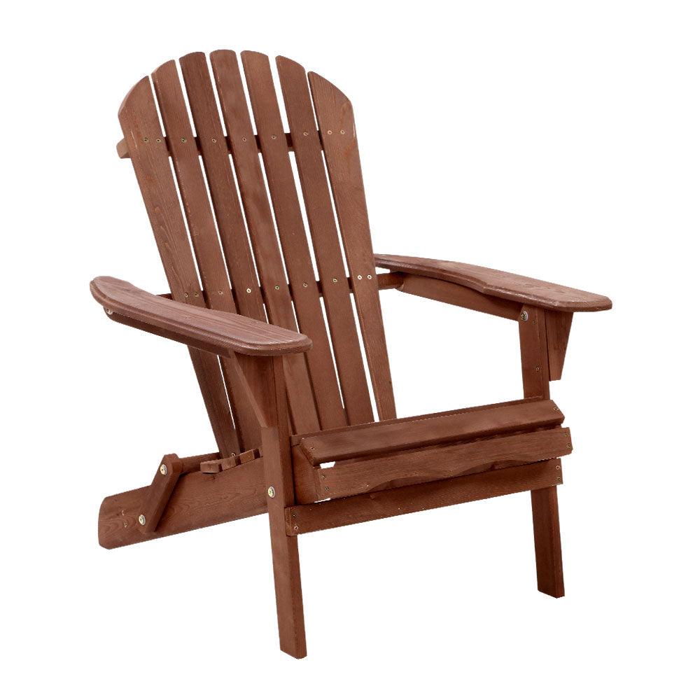 Buy Gardeon Adirondack Outdoor Chairs Wooden Foldable Beach Chair Patio Furniture Brown discounted | Products On Sale Australia