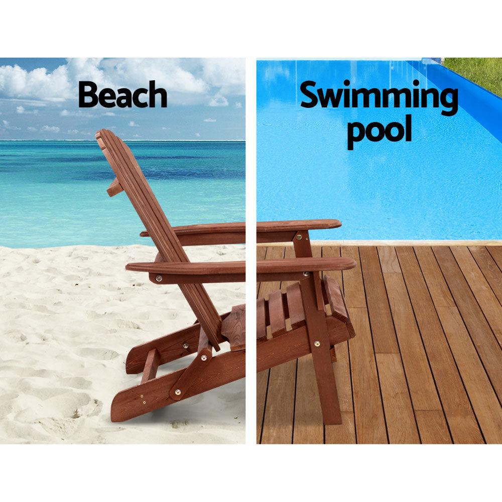 Buy Gardeon Adirondack Outdoor Chairs Wooden Foldable Beach Chair Patio Furniture Brown discounted | Products On Sale Australia