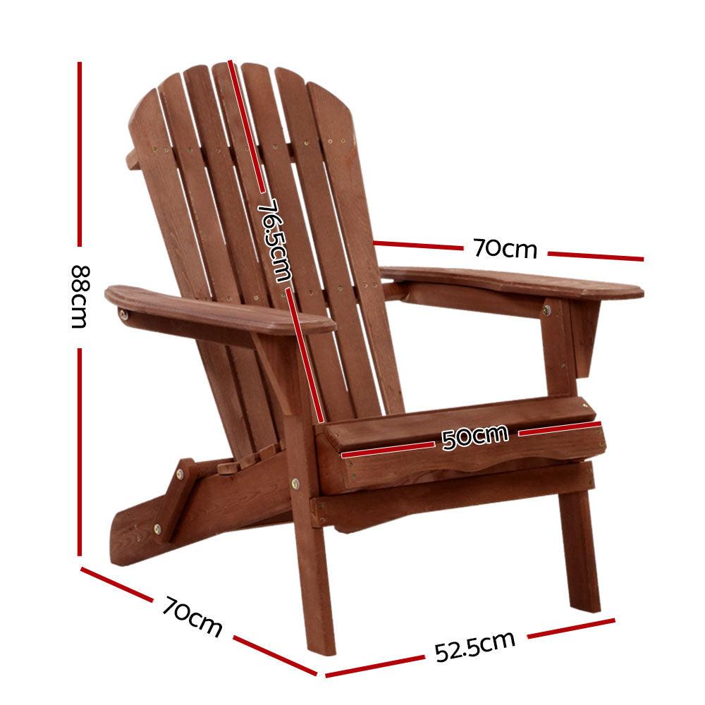 Buy Gardeon Adirondack Outdoor Chairs Wooden Foldable Beach Chair Patio Furniture Brown discounted | Products On Sale Australia