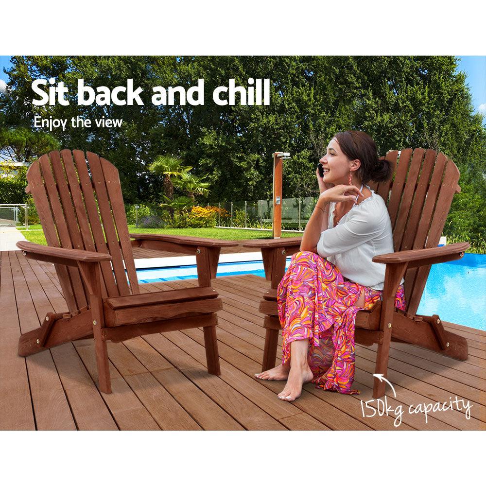 Buy Gardeon Adirondack Outdoor Chairs Wooden Foldable Beach Chair Patio Furniture Brown discounted | Products On Sale Australia