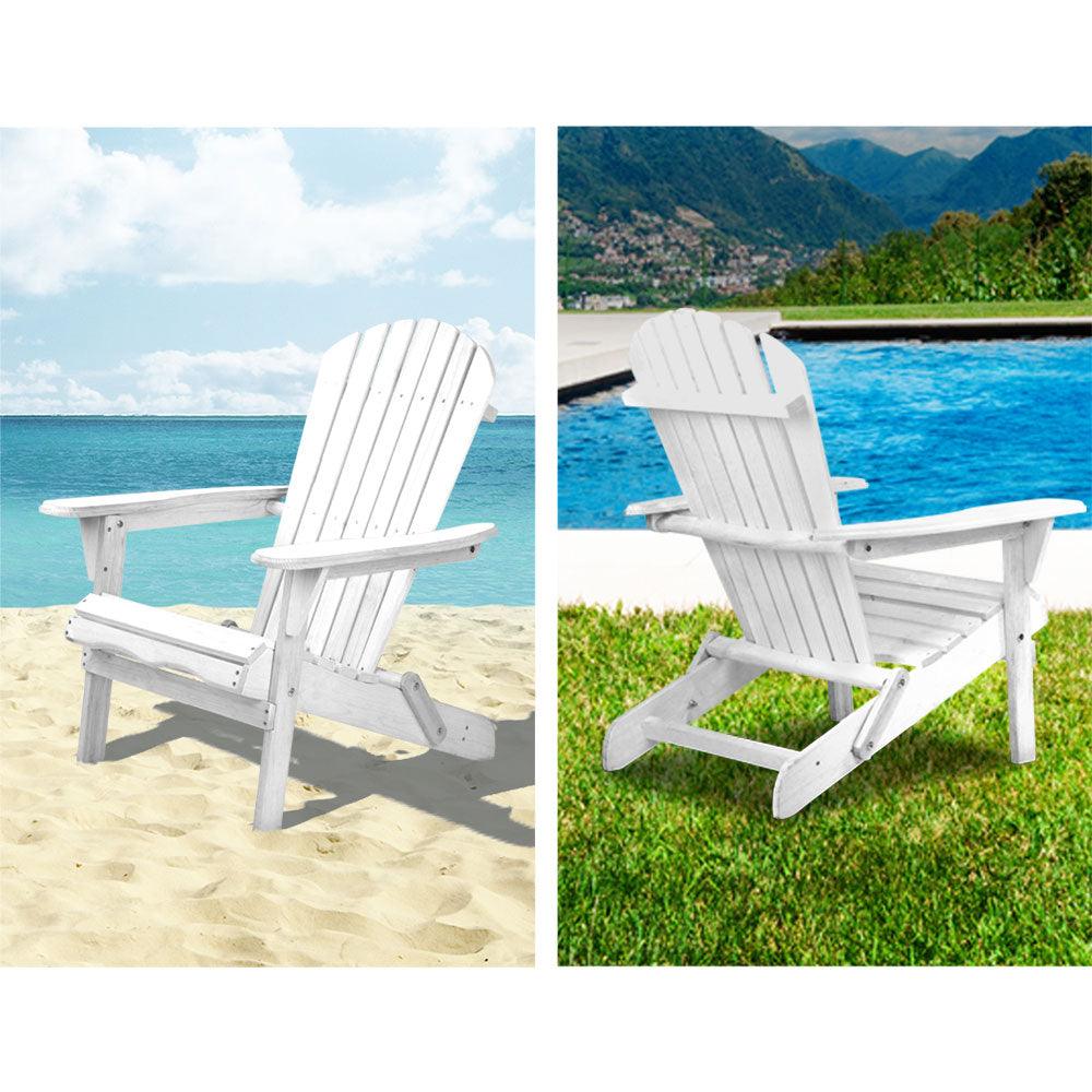 Buy Gardeon Adirondack Outdoor Chairs Wooden Foldable Beach Chair Patio Furniture White discounted | Products On Sale Australia