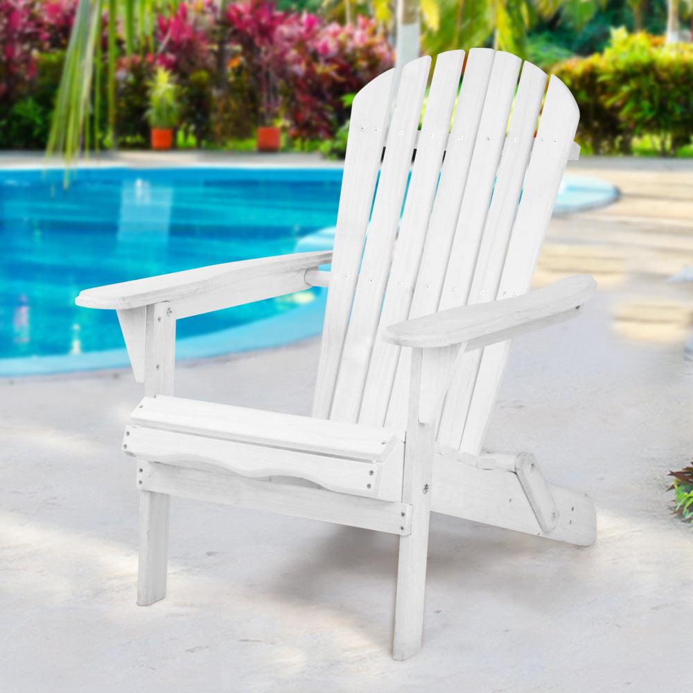 Buy Gardeon Adirondack Outdoor Chairs Wooden Foldable Beach Chair Patio Furniture White discounted | Products On Sale Australia