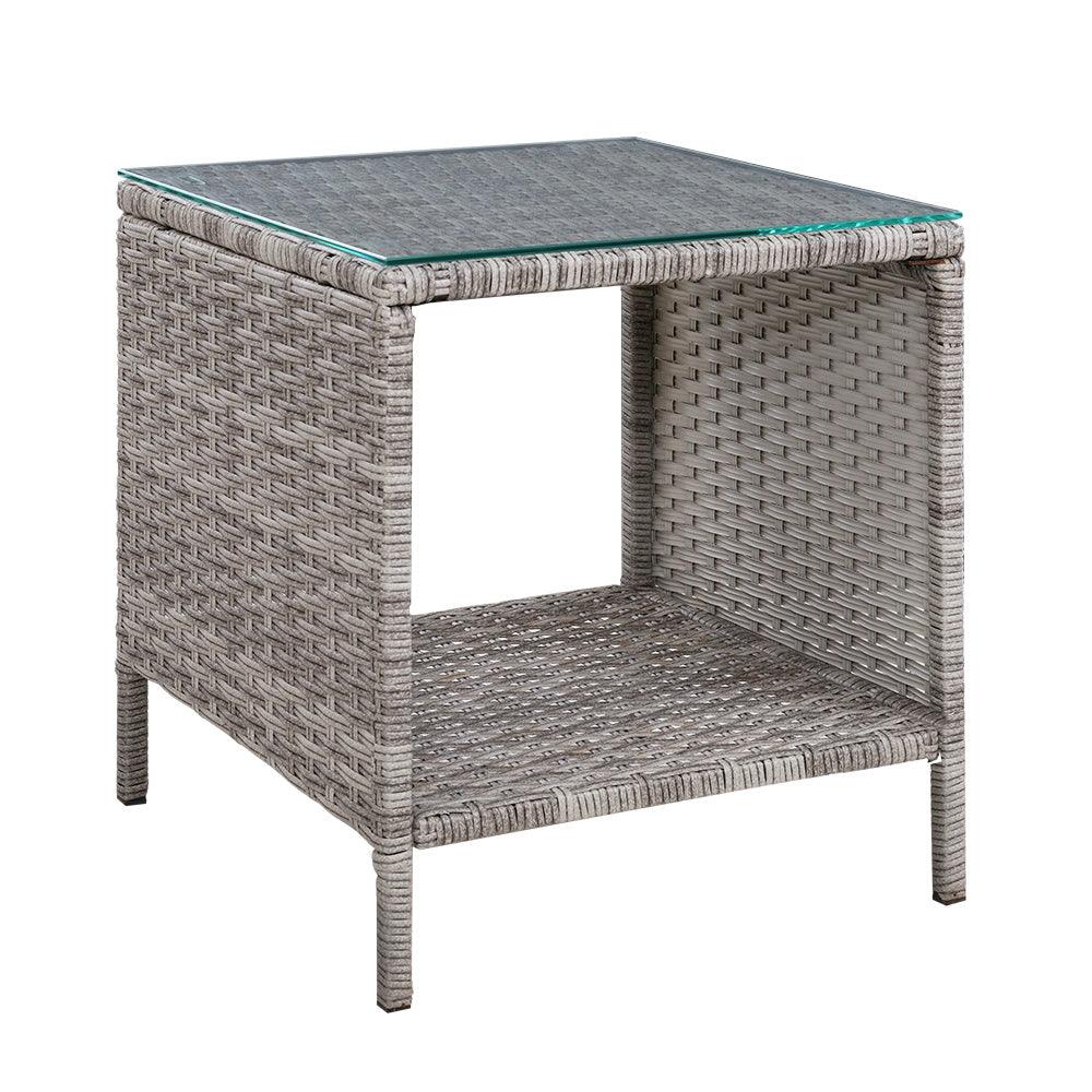 Buy Gardeon Coffee Side Table Wicker Desk Rattan Outdoor Furniture Garden Grey discounted | Products On Sale Australia