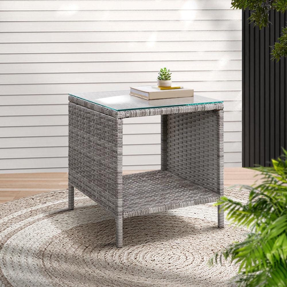 Buy Gardeon Coffee Side Table Wicker Desk Rattan Outdoor Furniture Garden Grey discounted | Products On Sale Australia