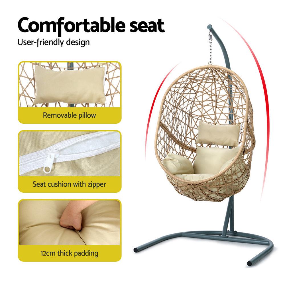 Buy Gardeon Outdoor Egg Swing Chair Wicker Rattan Furniture Pod Stand Cushion Yellow discounted | Products On Sale Australia