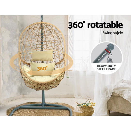 Buy Gardeon Outdoor Egg Swing Chair Wicker Rattan Furniture Pod Stand Cushion Yellow discounted | Products On Sale Australia