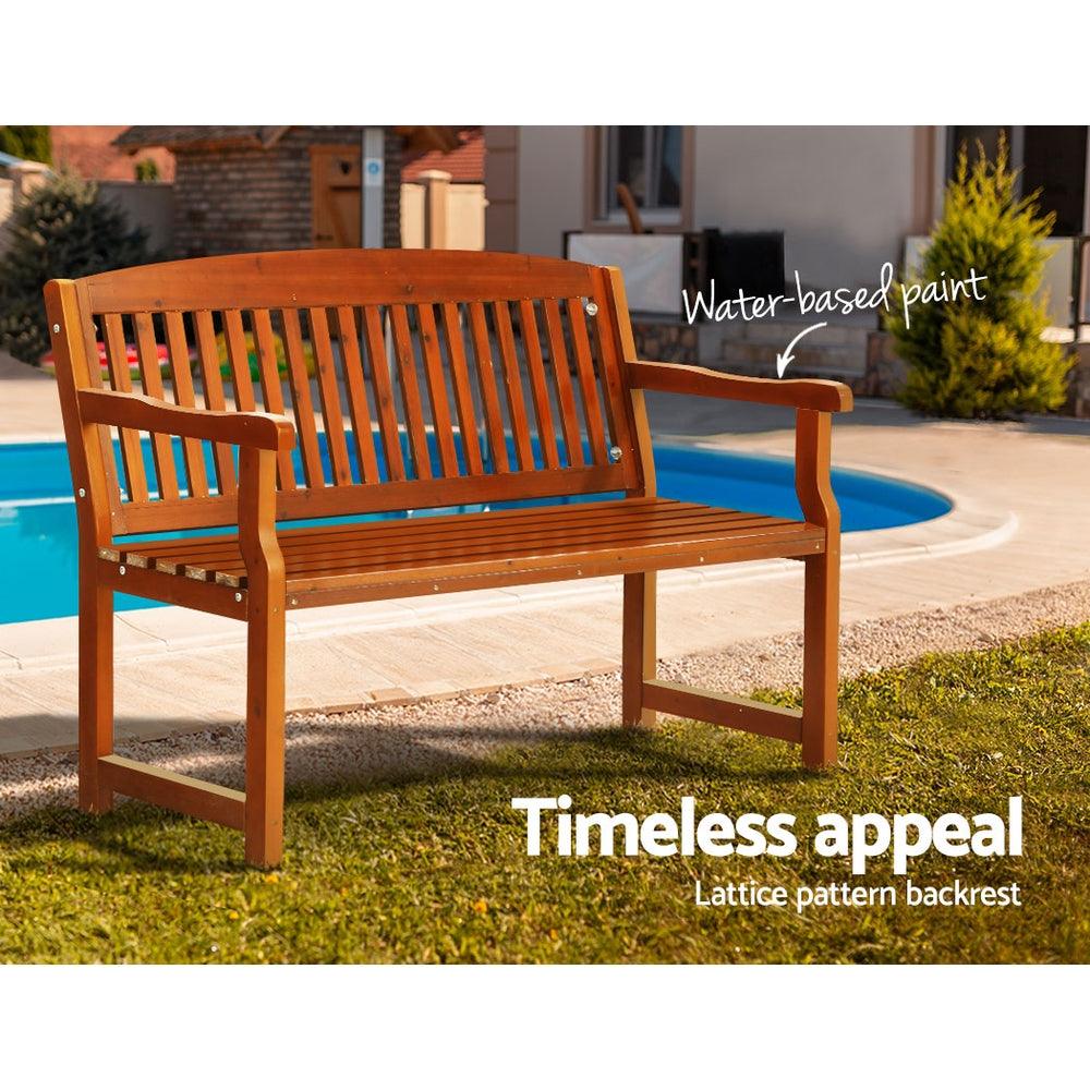 Buy Gardeon Outdoor Garden Bench Wooden 2 Seater Lounge Chair Patio Furniture Brown discounted | Products On Sale Australia