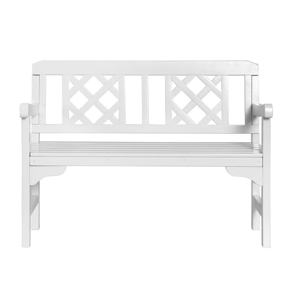 Buy Gardeon Outdoor Garden Bench Wooden Chair 2 Seat Patio Furniture Lounge White discounted | Products On Sale Australia