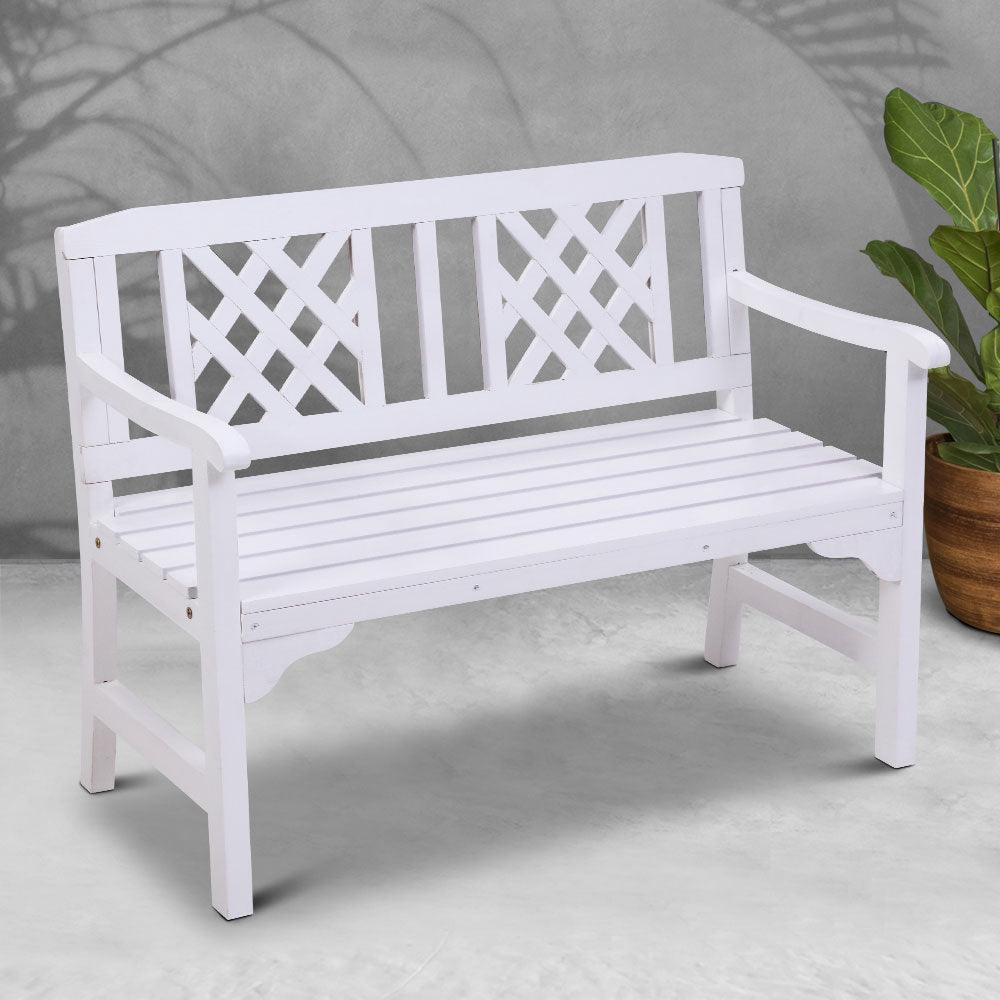 Buy Gardeon Outdoor Garden Bench Wooden Chair 2 Seat Patio Furniture Lounge White discounted | Products On Sale Australia