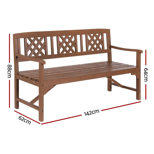 Buy Gardeon Outdoor Garden Bench Wooden Chair 3 Seat Patio Furniture Lounge Natural discounted | Products On Sale Australia