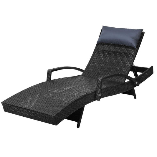 Buy Gardeon Sun Lounge Wicker Lounger Outdoor Furniture Beach Chair Armrest Adjustable Black discounted | Products On Sale Australia