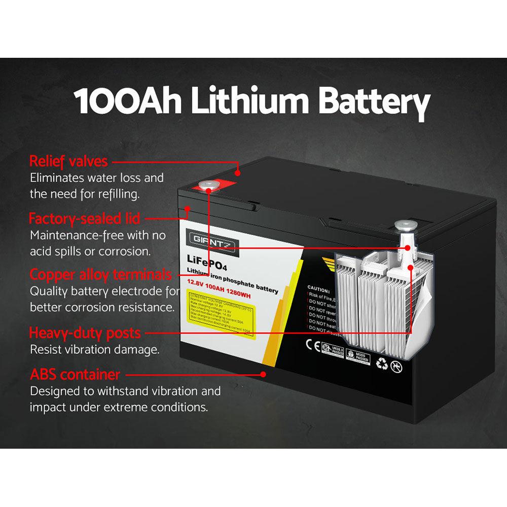 Buy Giantz 12V 100Ah Lithium Battery LiFePO4 Deep Cycle Box Solar Caravan Camping discounted | Products On Sale Australia