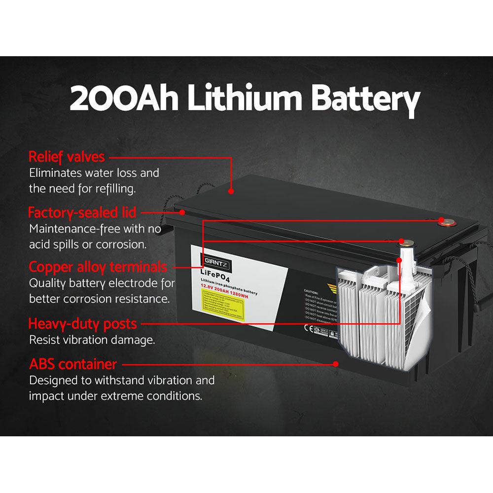 Buy Giantz 12V 200Ah Lithium Battery LiFePO4 Deep Cycle Box Solar Caravan Camping discounted | Products On Sale Australia