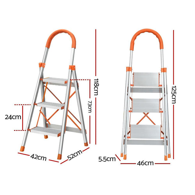 Buy Giantz 3 Step Ladder Multi-Purpose Folding Aluminium Light Weight Non Slip Platform discounted | Products On Sale Australia