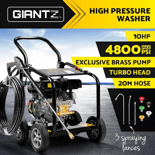 Buy Giantz 4800PSI Petrol High Pressure Cleaner Washer 10HP 20M Hose Gurney discounted | Products On Sale Australia