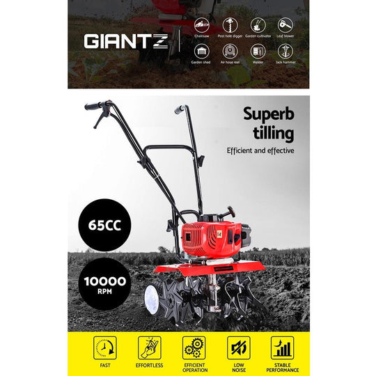 Buy Giantz 65CC Tiller Garden Cultivator Rototiller 6 Blades Soil Plower Rotary Hoe discounted | Products On Sale Australia