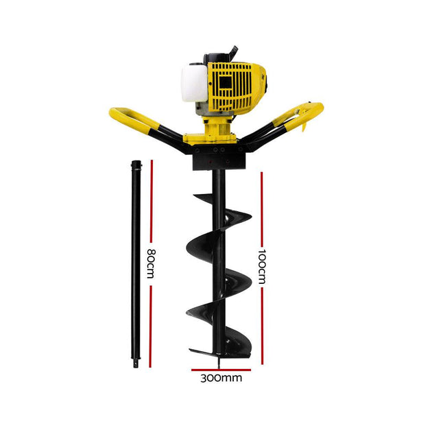 Buy Giantz 80CC Post Hole Digger 300mm Petrol Drill Auger Extension Bits discounted | Products On Sale Australia