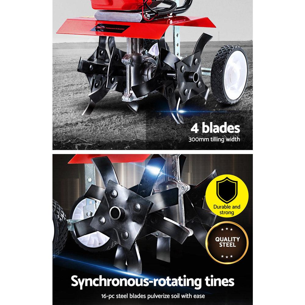 Buy Giantz 88CC Tiller Rototiller Garden Cultivator 4 Blades Soil Power Rotary Hoe discounted | Products On Sale Australia