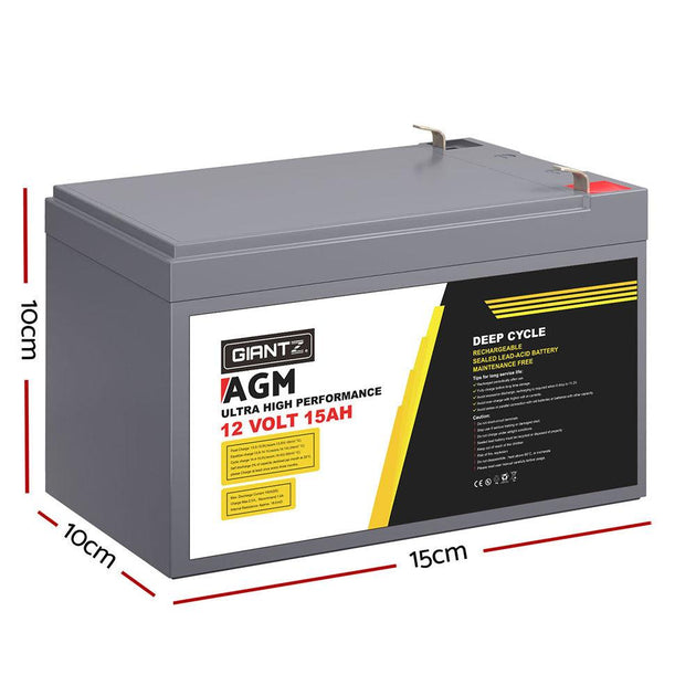 Buy Giantz AGM Battery 12V 15Ah Deep Cycle Box Portable Solar Caravan Camping discounted | Products On Sale Australia