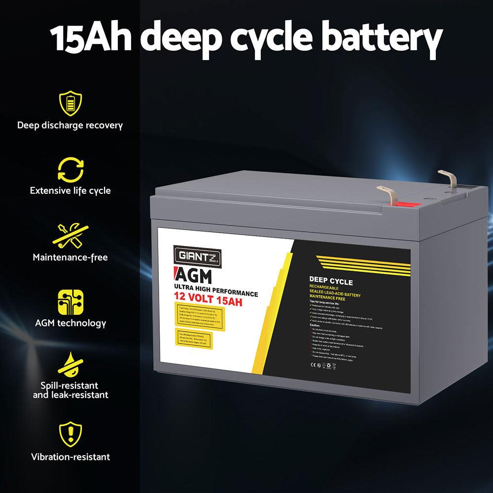 Buy Giantz AGM Battery 12V 15Ah Deep Cycle Box Portable Solar Caravan Camping discounted | Products On Sale Australia