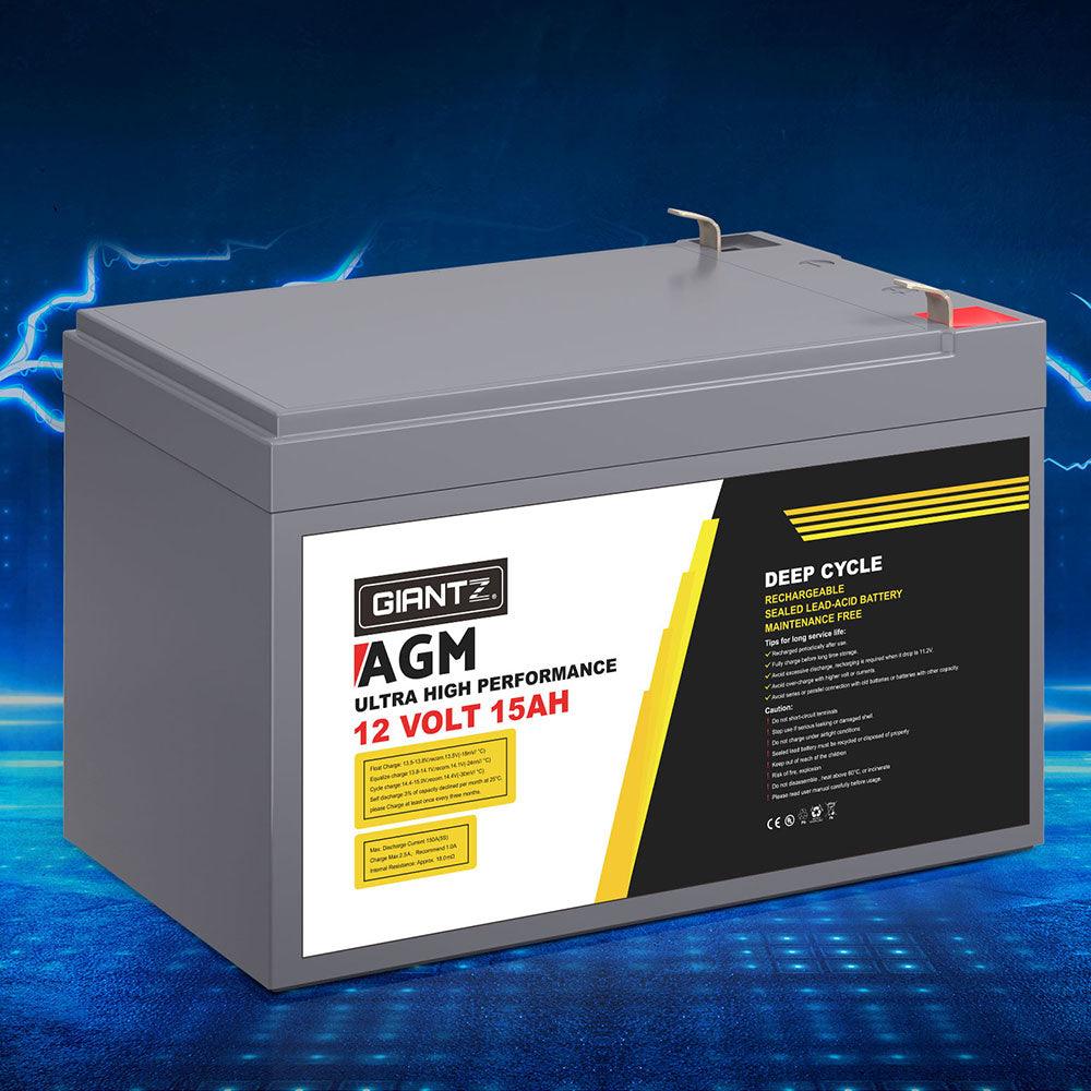 Buy Giantz AGM Battery 12V 15Ah Deep Cycle Box Portable Solar Caravan Camping discounted | Products On Sale Australia