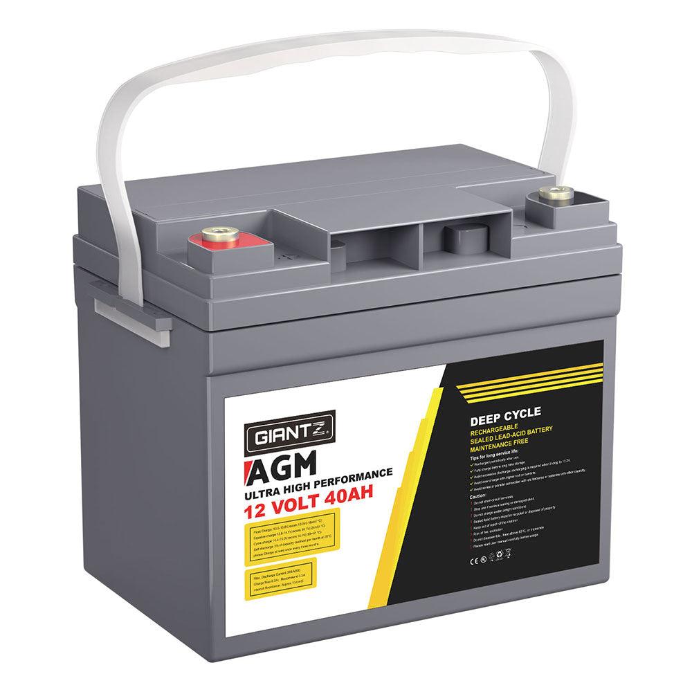 Buy Giantz AGM Battery 12V 40Ah Deep Cycle Box Portable Solar Caravan Camping discounted | Products On Sale Australia