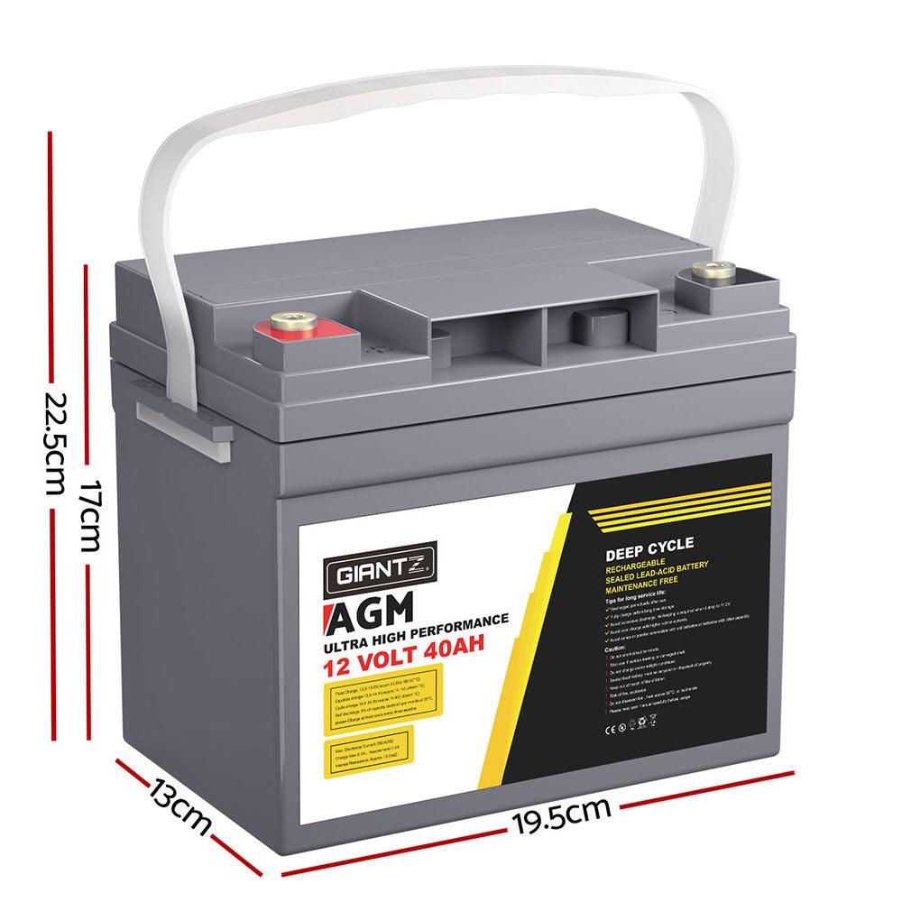 Buy Giantz AGM Battery 12V 40Ah Deep Cycle Box Portable Solar Caravan Camping discounted | Products On Sale Australia