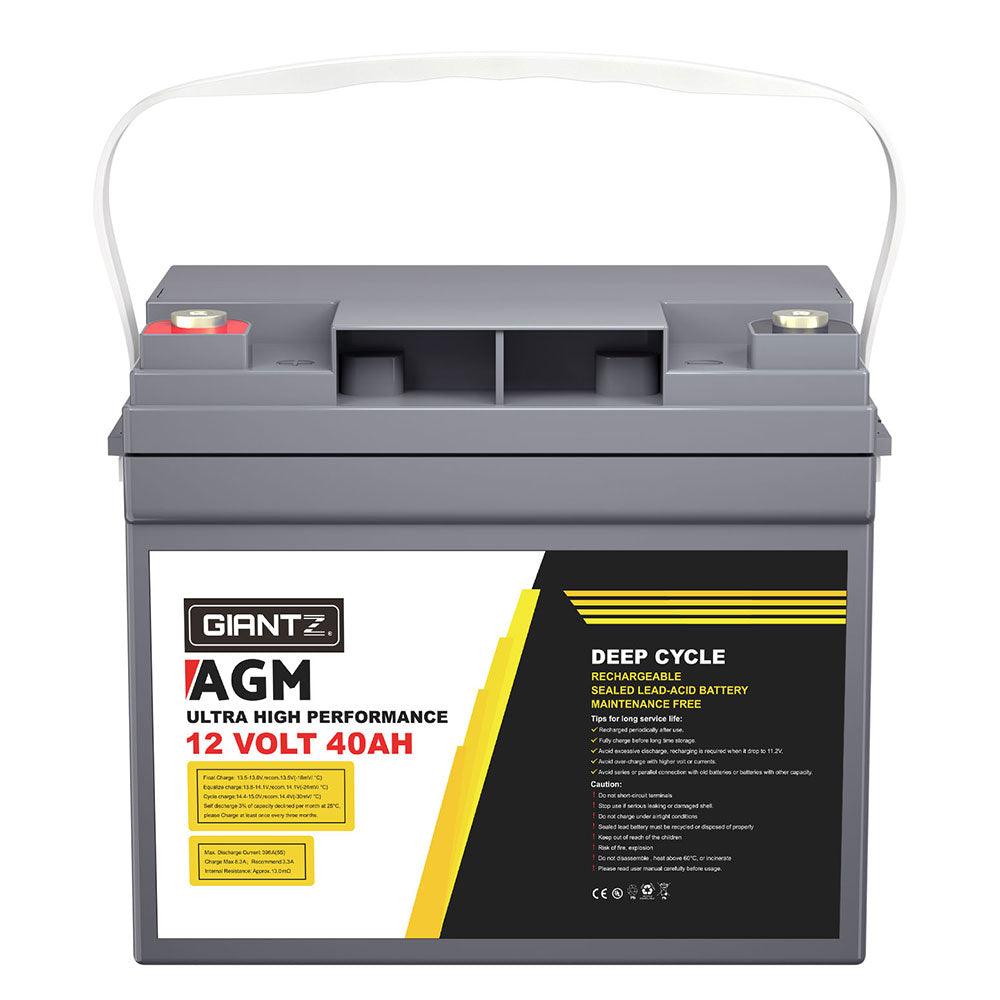 Buy Giantz AGM Battery 12V 40Ah Deep Cycle Box Portable Solar Caravan Camping discounted | Products On Sale Australia