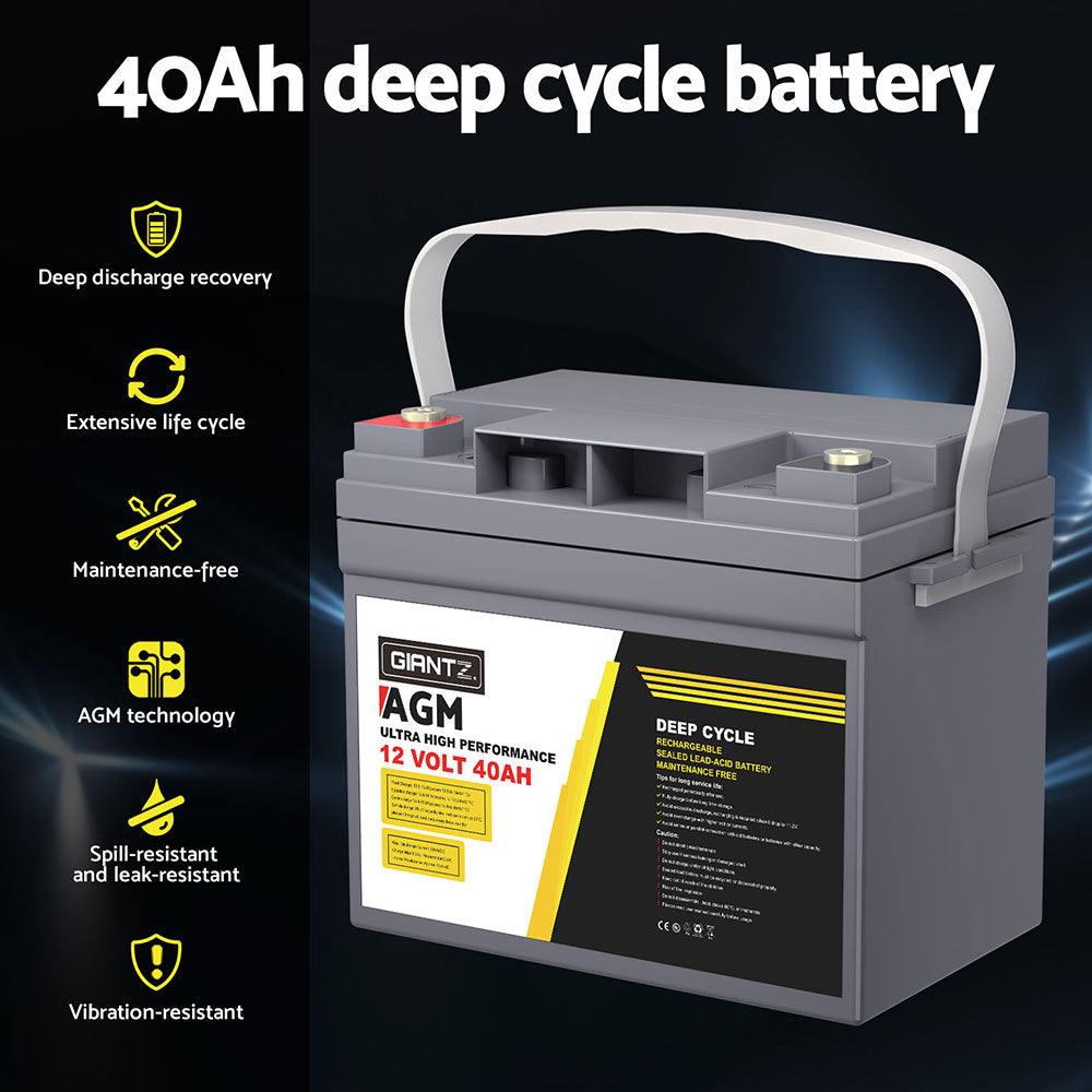 Buy Giantz AGM Battery 12V 40Ah Deep Cycle Box Portable Solar Caravan Camping discounted | Products On Sale Australia