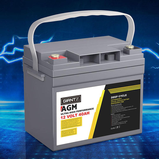 Buy Giantz AGM Battery 12V 40Ah Deep Cycle Box Portable Solar Caravan Camping discounted | Products On Sale Australia