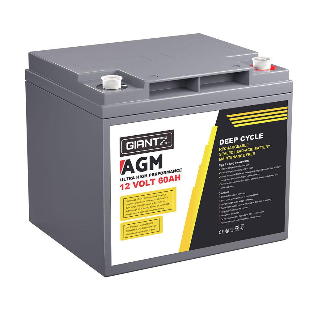 Buy Giantz AGM Battery 12V 60Ah Deep Cycle Box Portable Solar Caravan Camping discounted | Products On Sale Australia