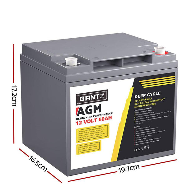 Buy Giantz AGM Battery 12V 60Ah Deep Cycle Box Portable Solar Caravan Camping discounted | Products On Sale Australia