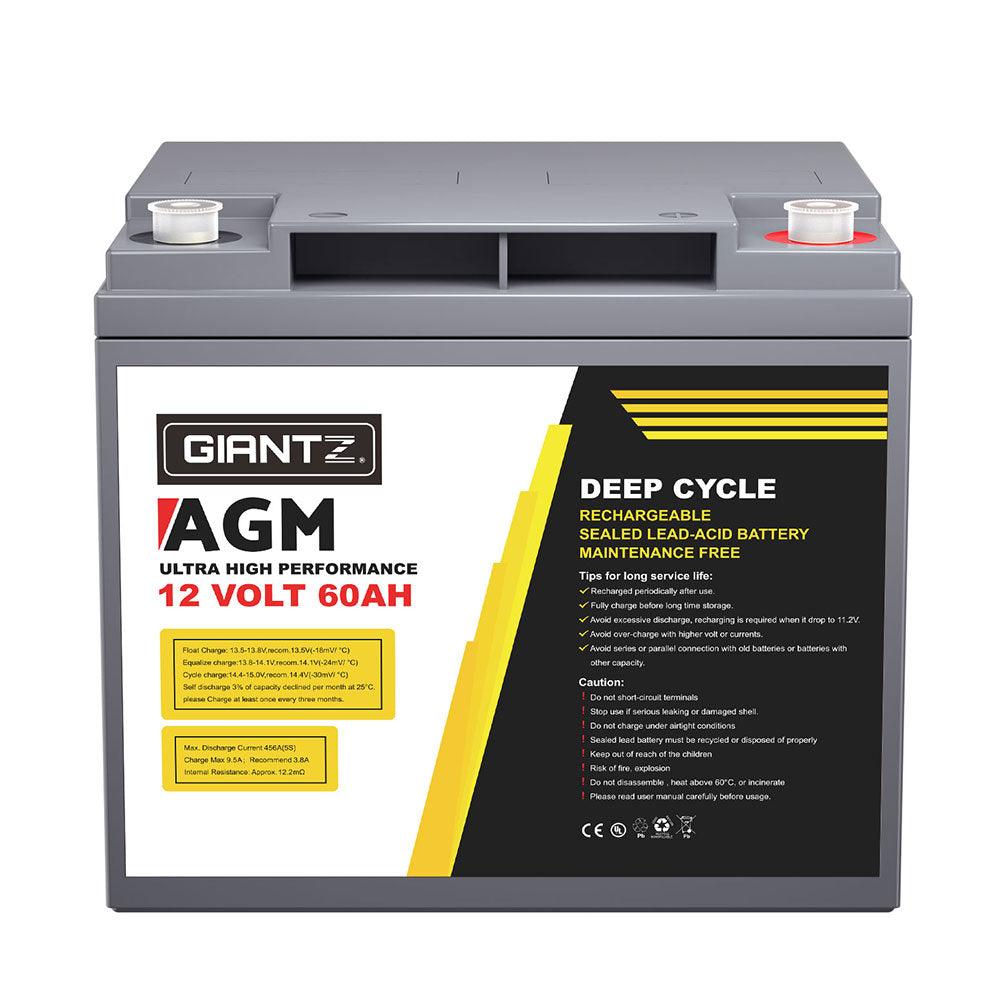 Buy Giantz AGM Battery 12V 60Ah Deep Cycle Box Portable Solar Caravan Camping discounted | Products On Sale Australia