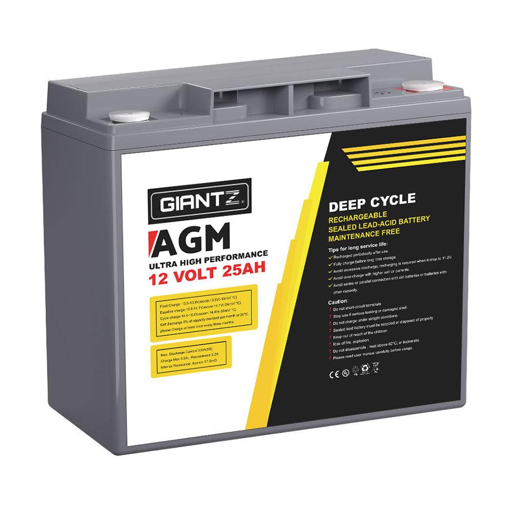 Buy Giantz AGM Deep Cycle Battery 12V 25Ah Box Portable Solar Caravan Camping discounted | Products On Sale Australia