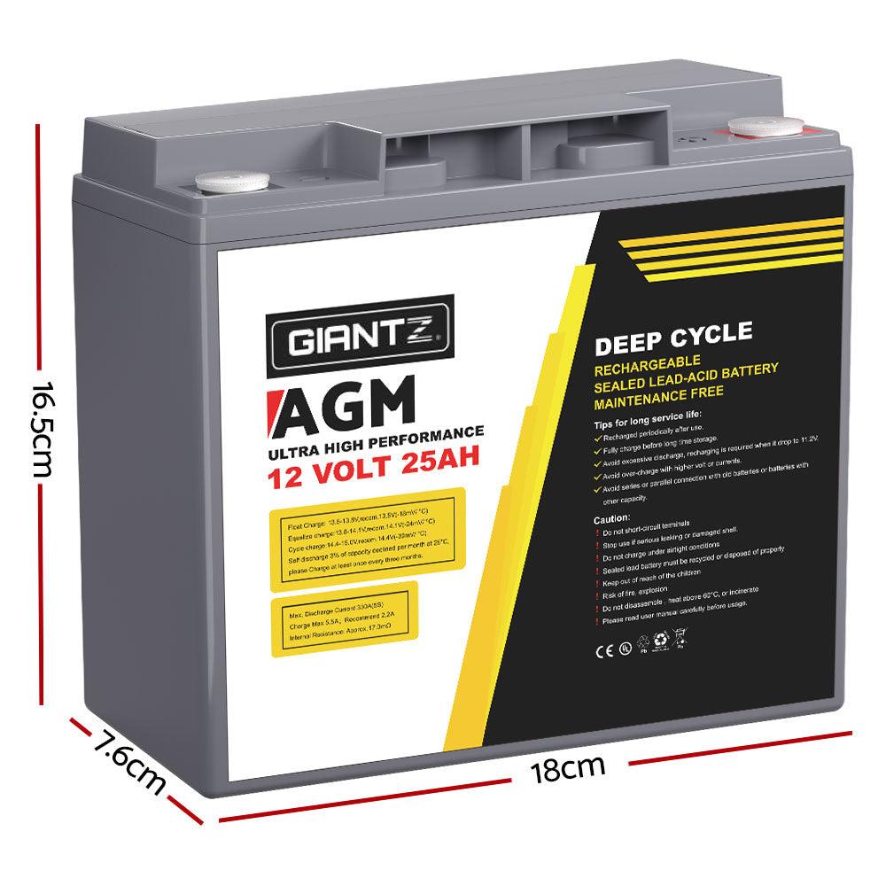 Buy Giantz AGM Deep Cycle Battery 12V 25Ah Box Portable Solar Caravan Camping discounted | Products On Sale Australia